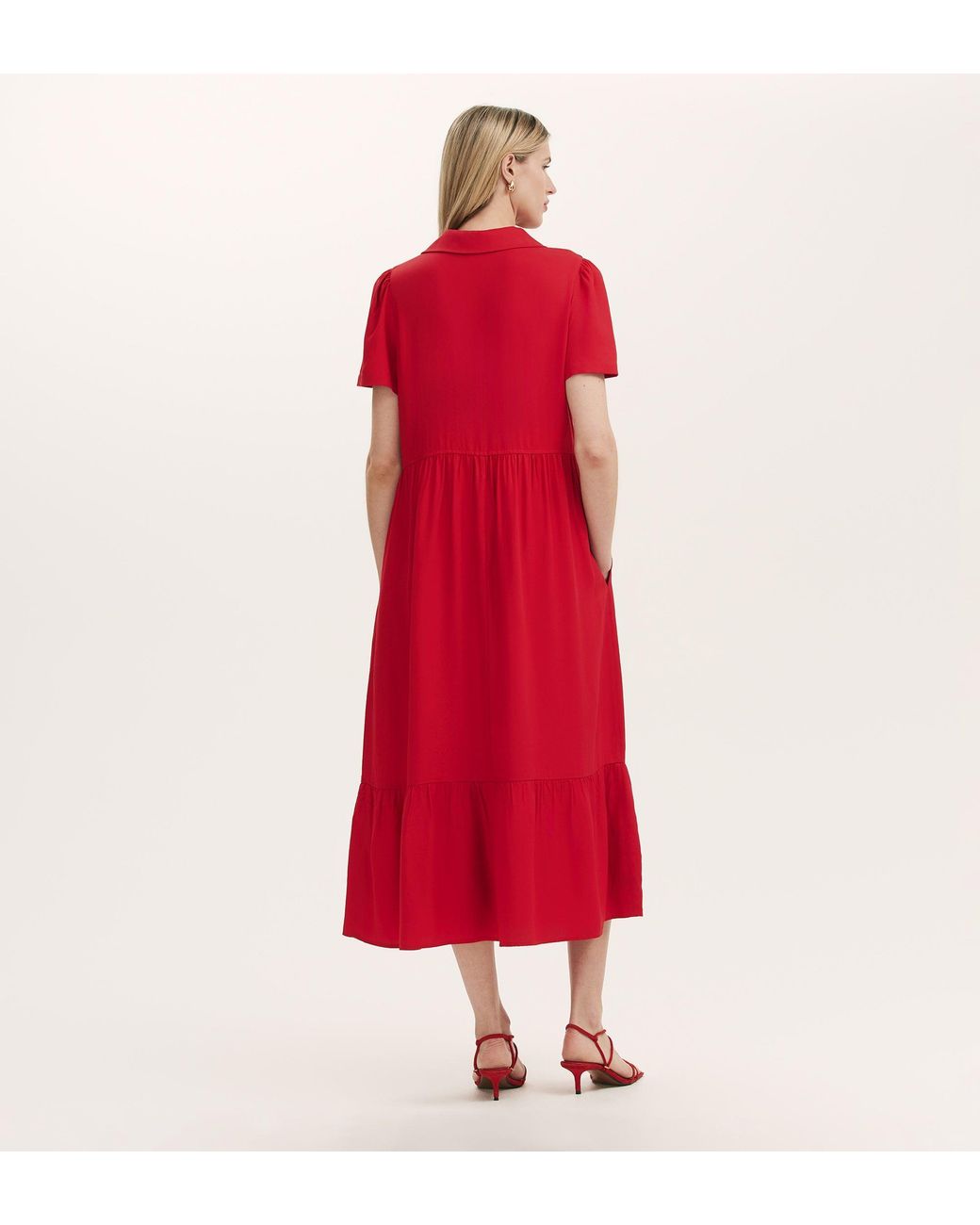 Finery London Red Orion Zip Front Midi Shirt Dress