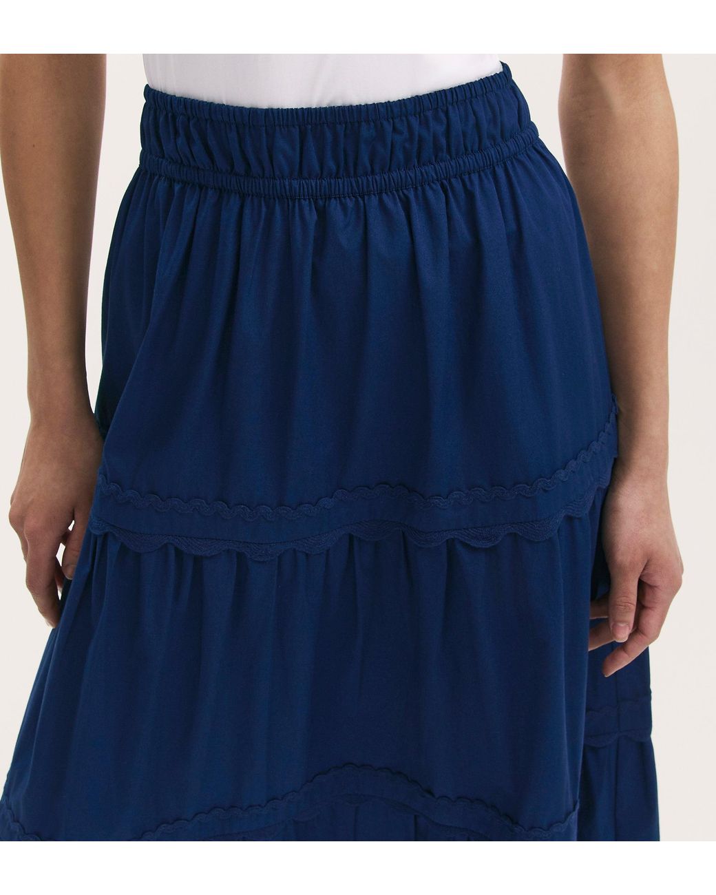 Finery London Blue Paula Cotton Ric Rac Trim Midi Skirt