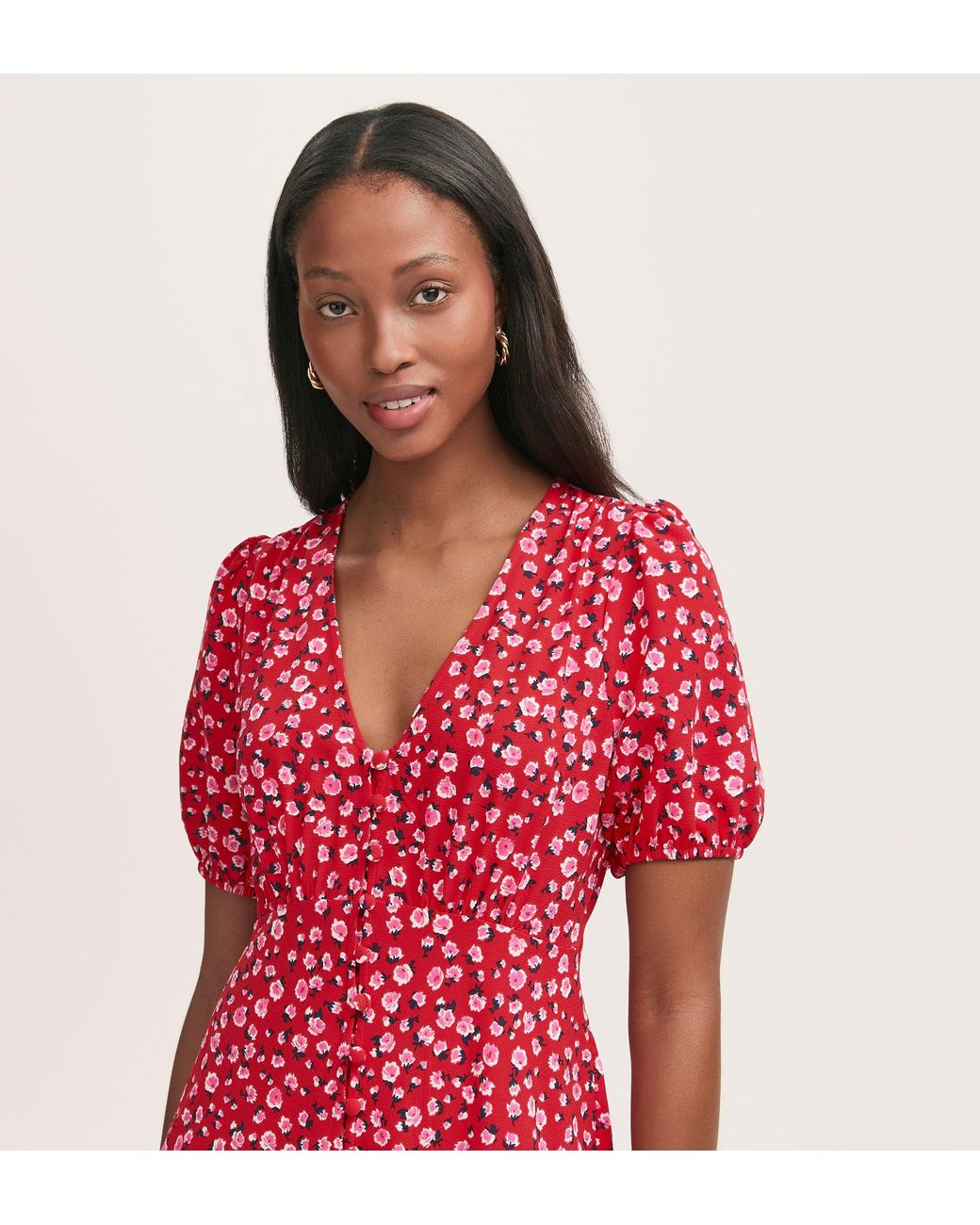 Finery London Red Robyn Crepe Midi Tea Dress