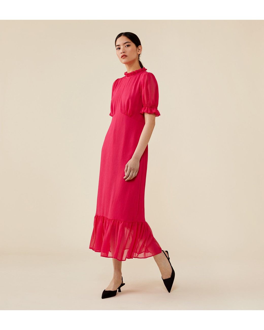 Finery London Pink Camille Chiffon Midi Dress