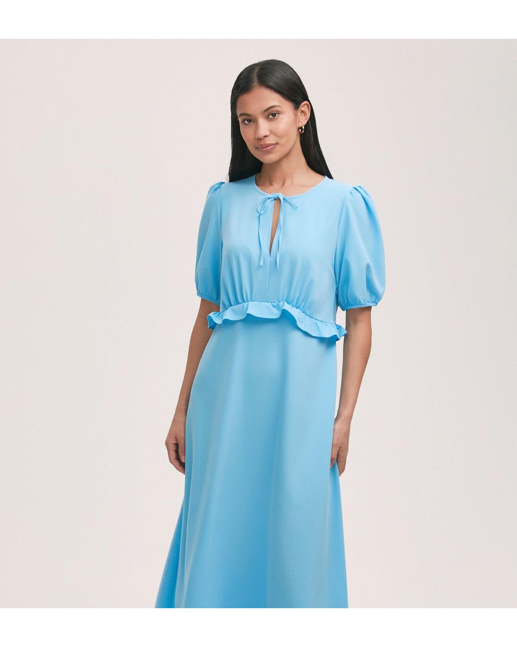 Finery London Blue Anika Crepe Midi Tea Dress