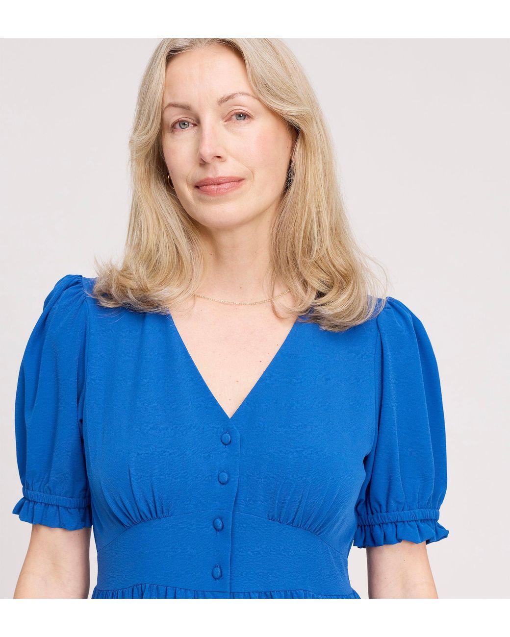 Finery London Blue Samantha Cobalt Button Through Midi Dress