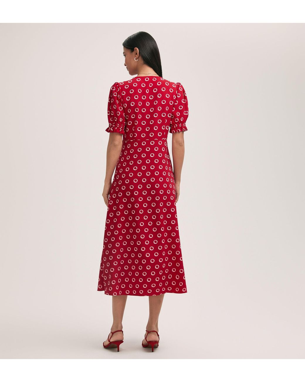 Finery London Red Alia Polka Dot Crepe Midi Dress