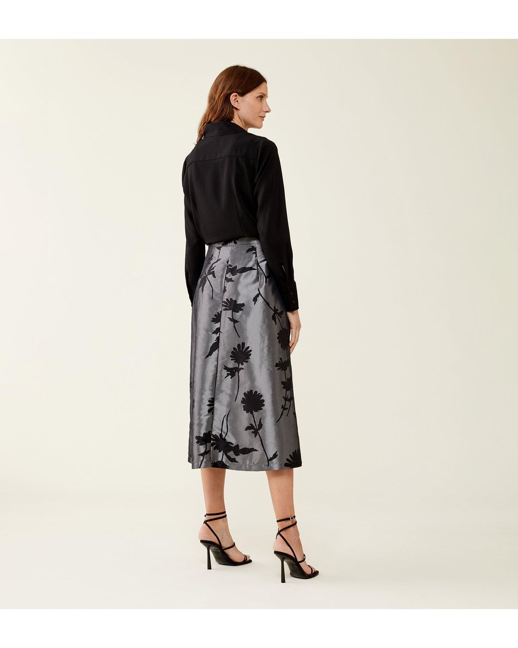 Finery London Black Naia Taffeta Midi Skirt