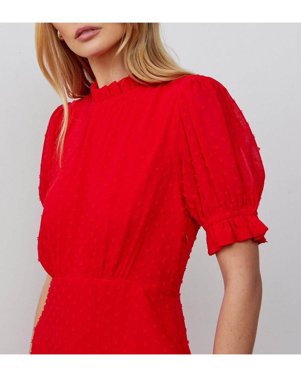 Finery London Red Camille Chiffon Midi Dress