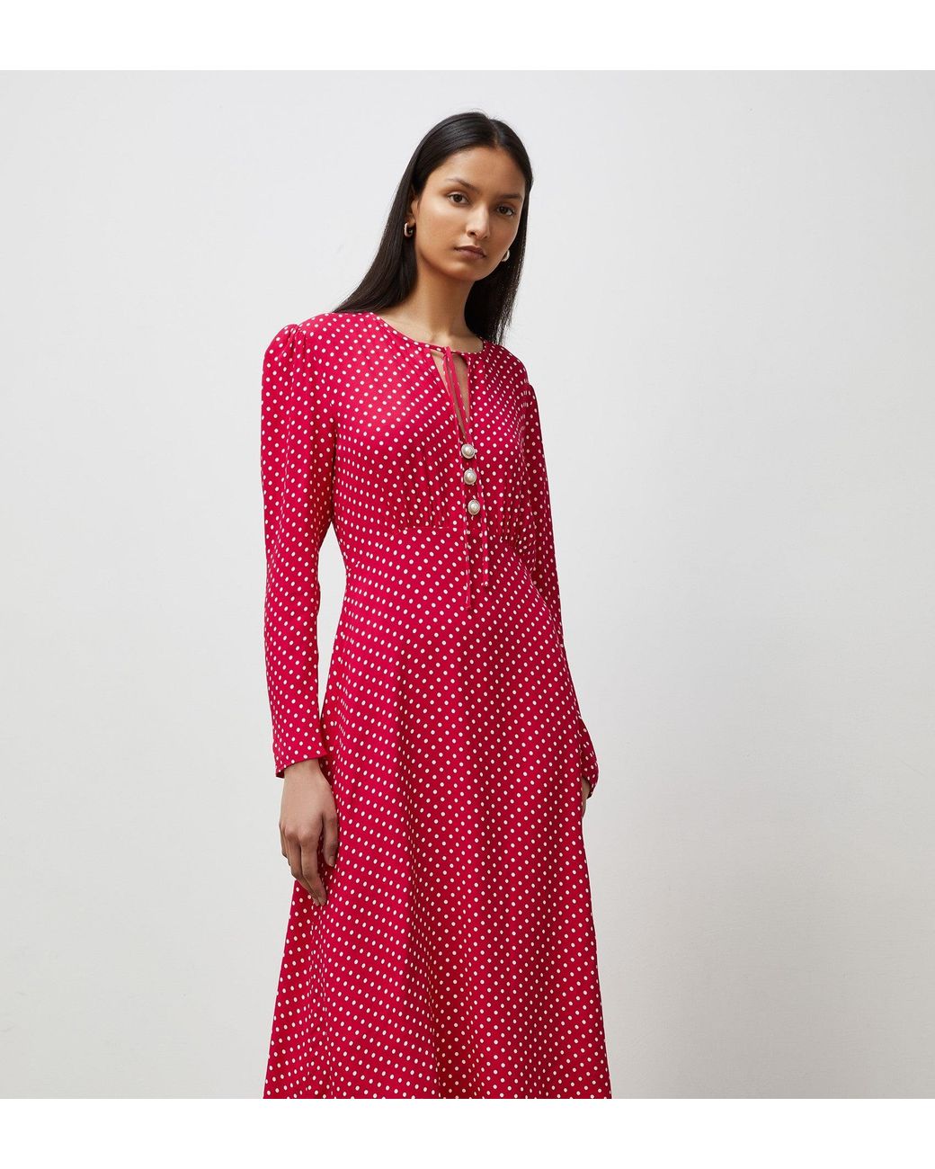 Finery London Red Lina Polka Dot Midi Dress