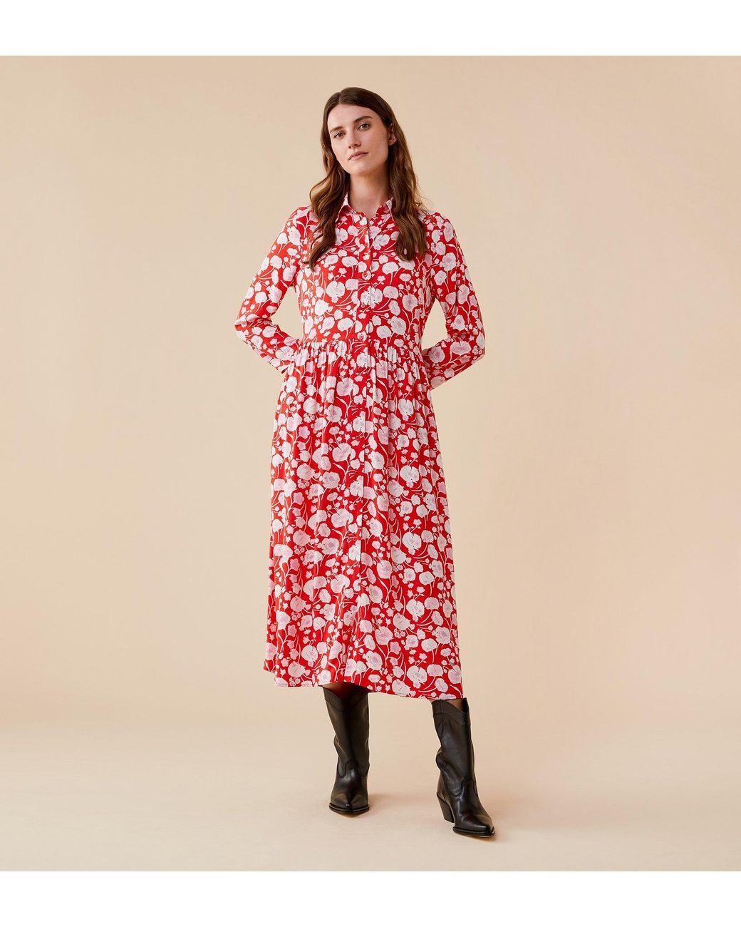 Finery London Red Gala Midi Viscose Dress