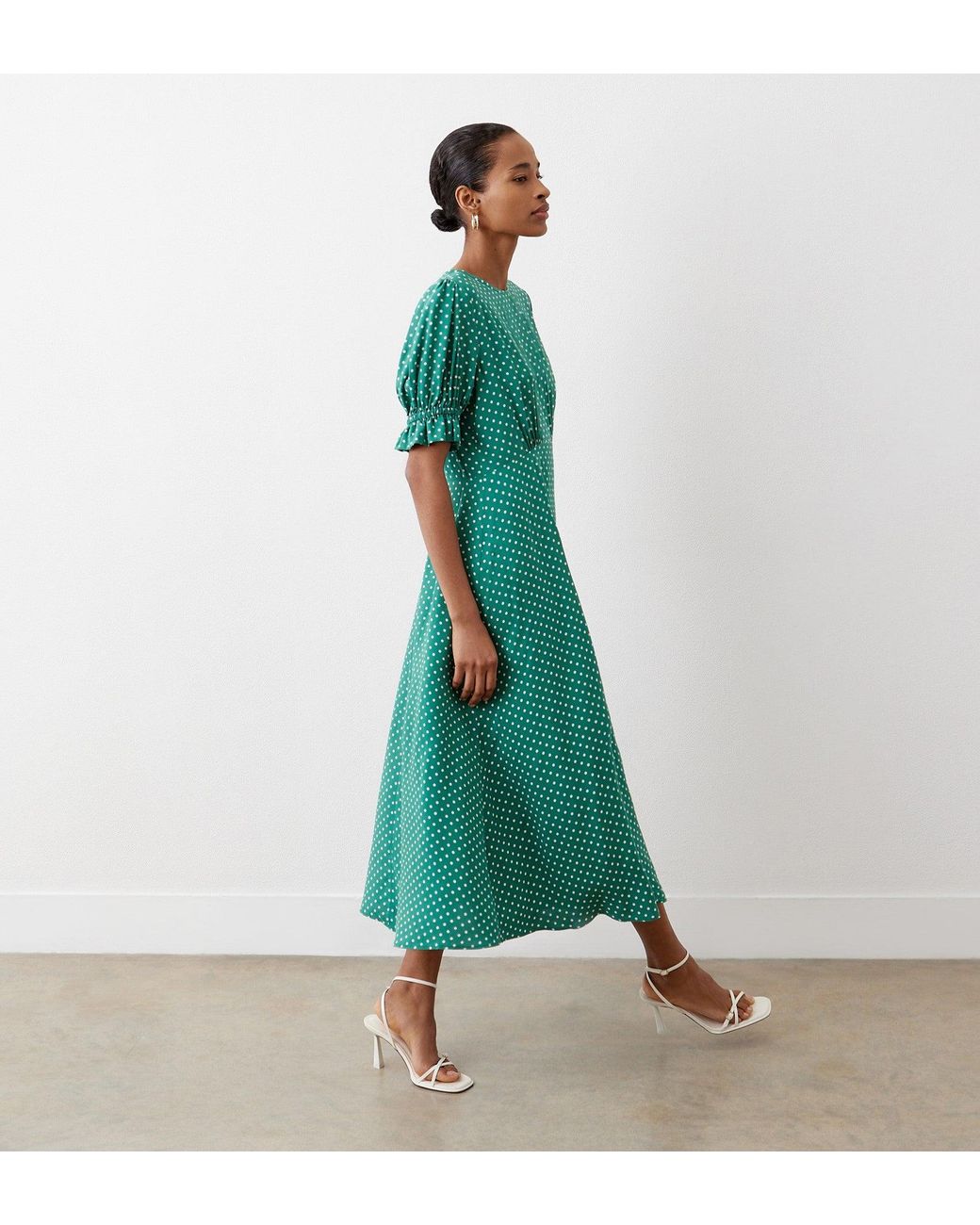 Finery London Green Mela Polka Dot Midi Dress