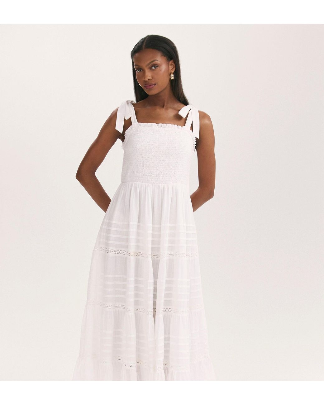 Finery London Pink Ebony Cotton Midi Tiered Dress