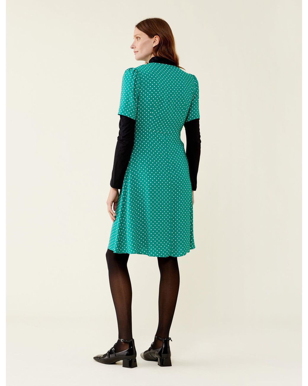 Finery London Green Mala Polka Dot Knee Length Dress