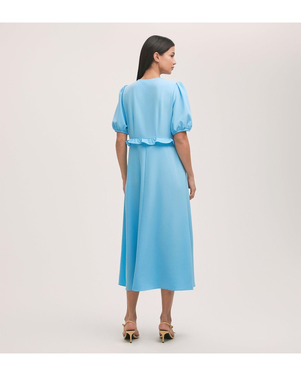 Finery London Blue Anika Crepe Midi Tea Dress