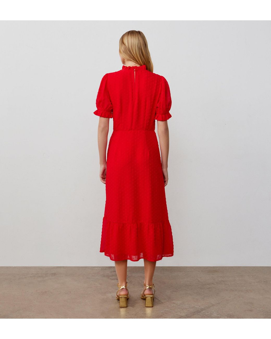 Finery London Red Camille Chiffon Midi Dress