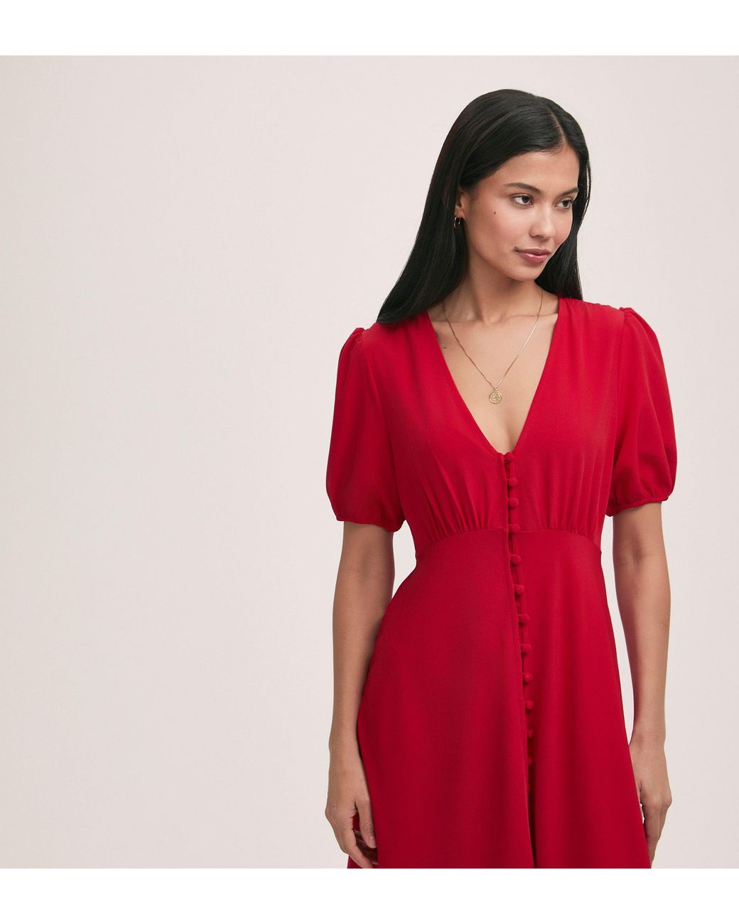 Finery London Red Robyn Crepe Midi Tea Dress