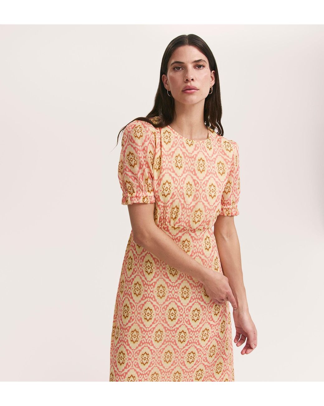 Finery London Natural Mela Chiffon Midi Tea Dress