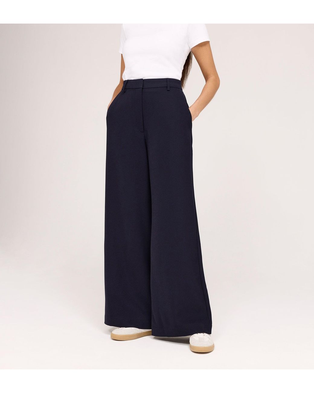 Finery London Blue Addie Gaberdine Twill Wide Leg Trousers