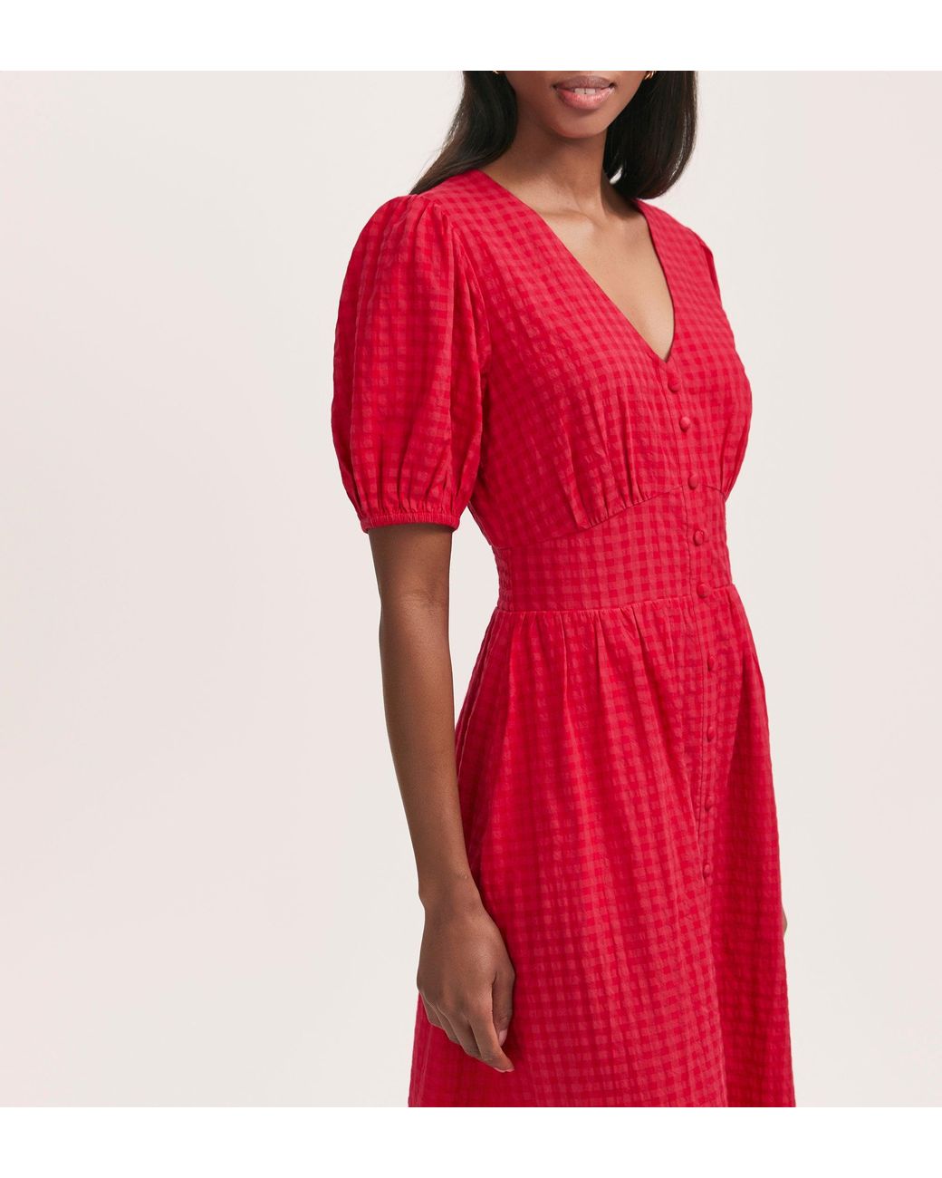 Finery London Red Addison Gingham Seersucker Midi Dress