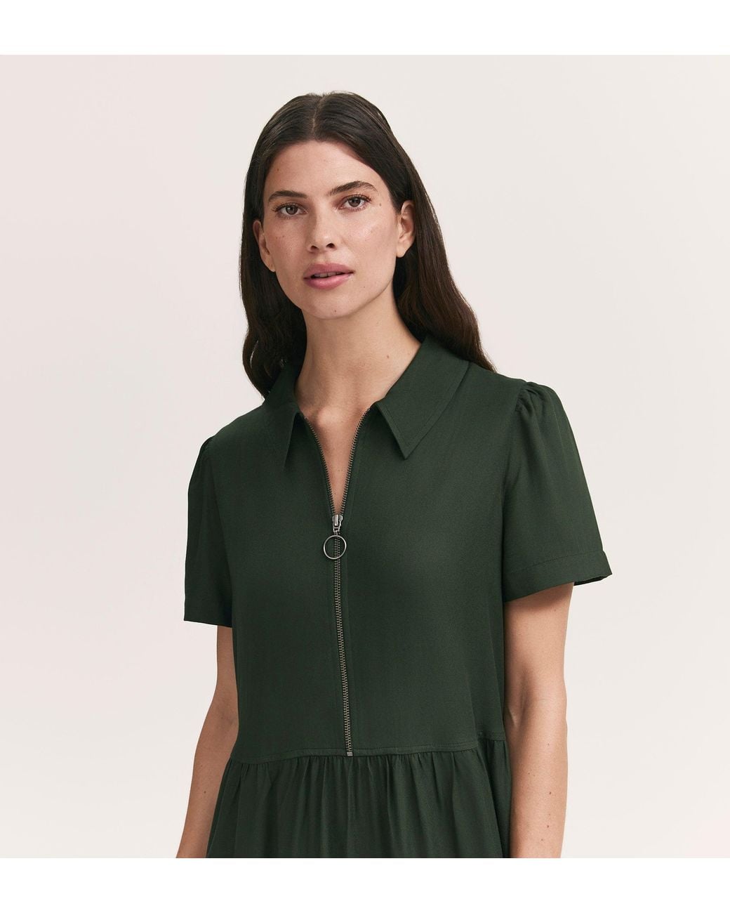 Finery London Green Orion Zip Front Midi Shirt Dress