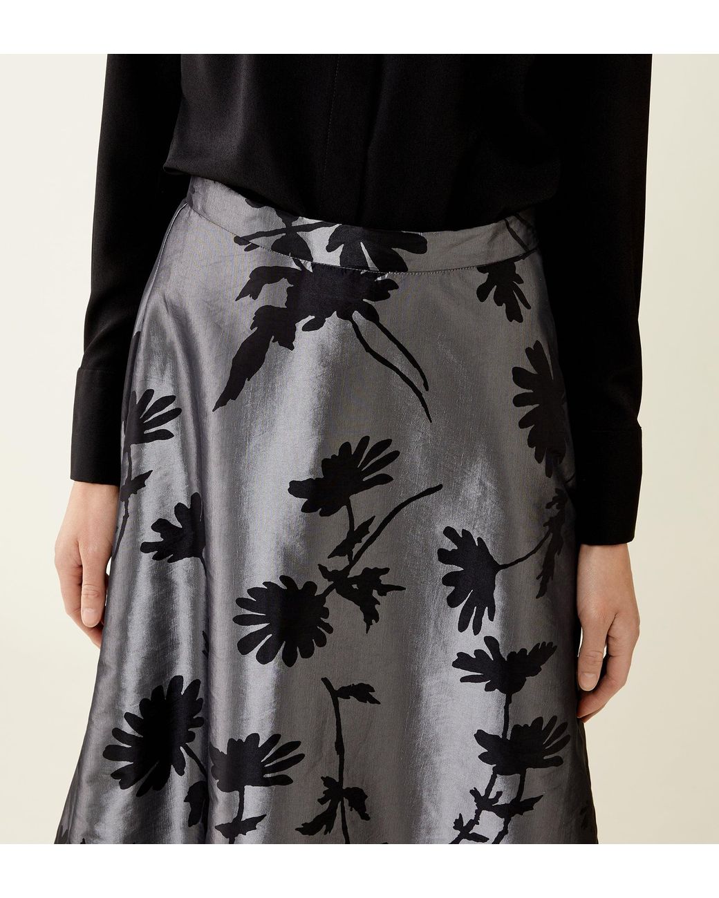 Finery London Black Naia Taffeta Midi Skirt