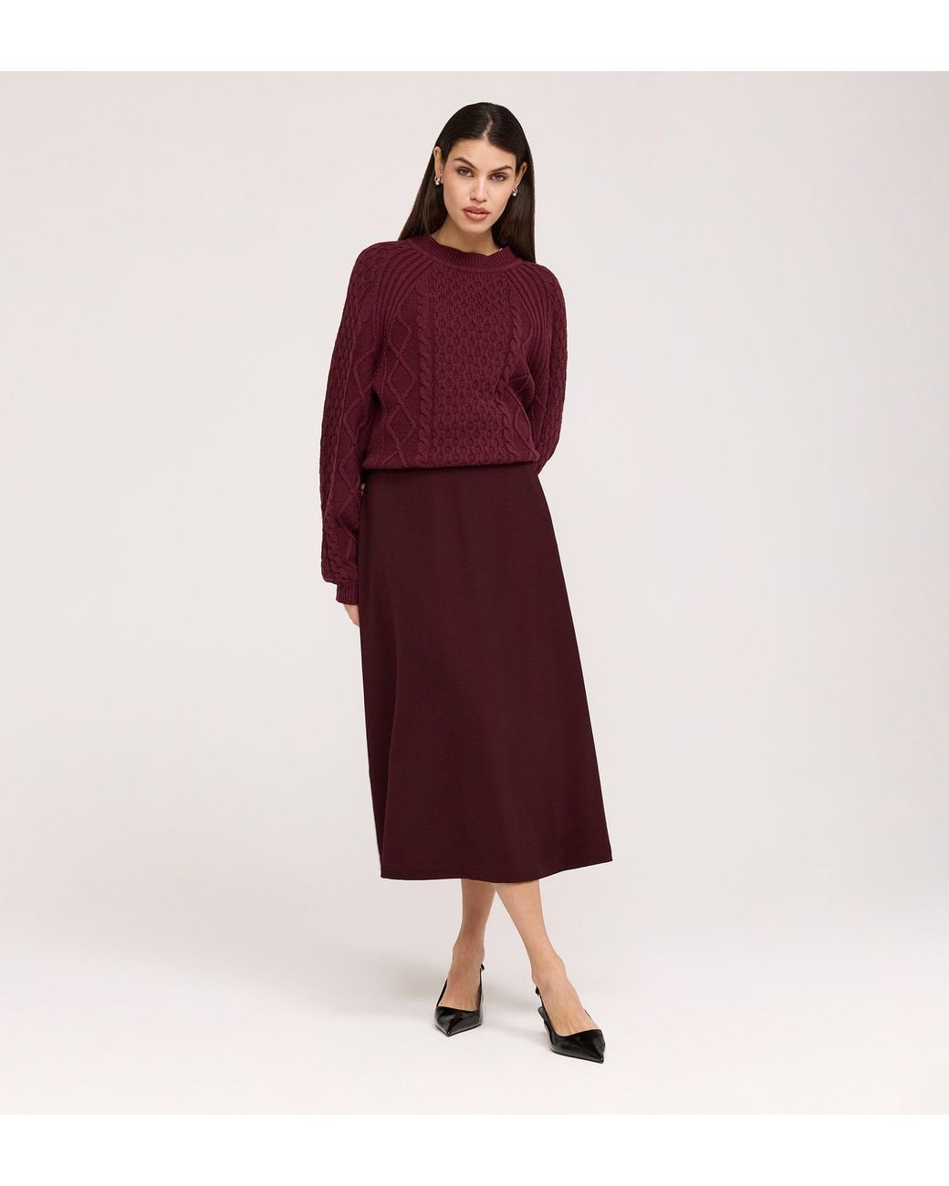 Finery London Red Ramona Gaberdine Twill Midi Skirt