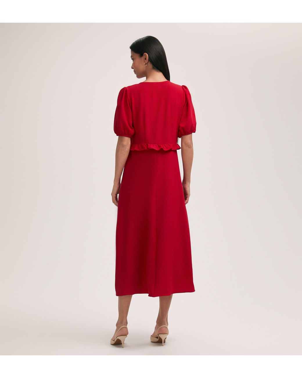 Finery London Red Anika Crepe Midi Tea Dress