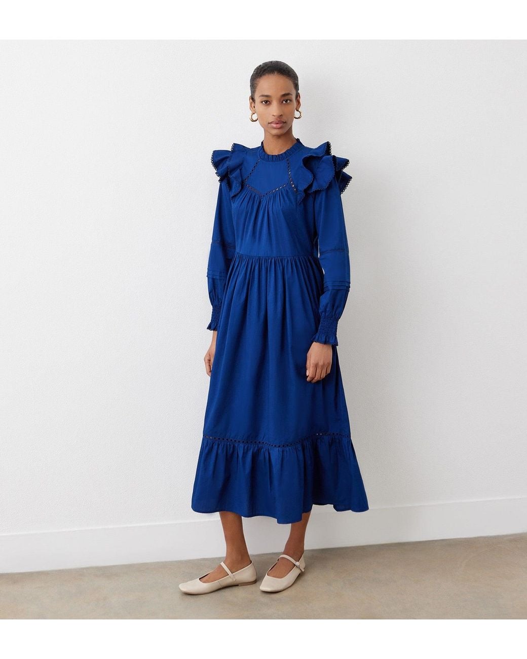 Finery London Blue Adela Cotton Midi Dress