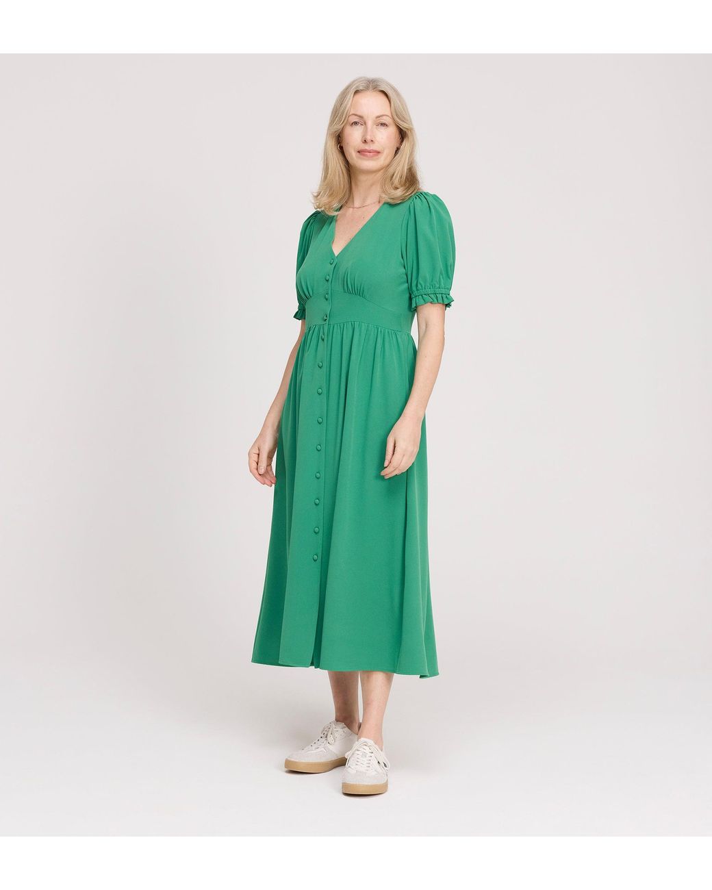 Finery London Green Samantha Button Through Midi Dress