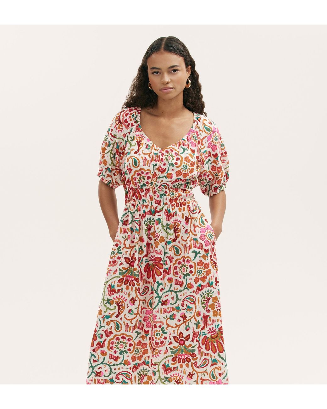 Finery London Pink Estee Midi Smock Dress