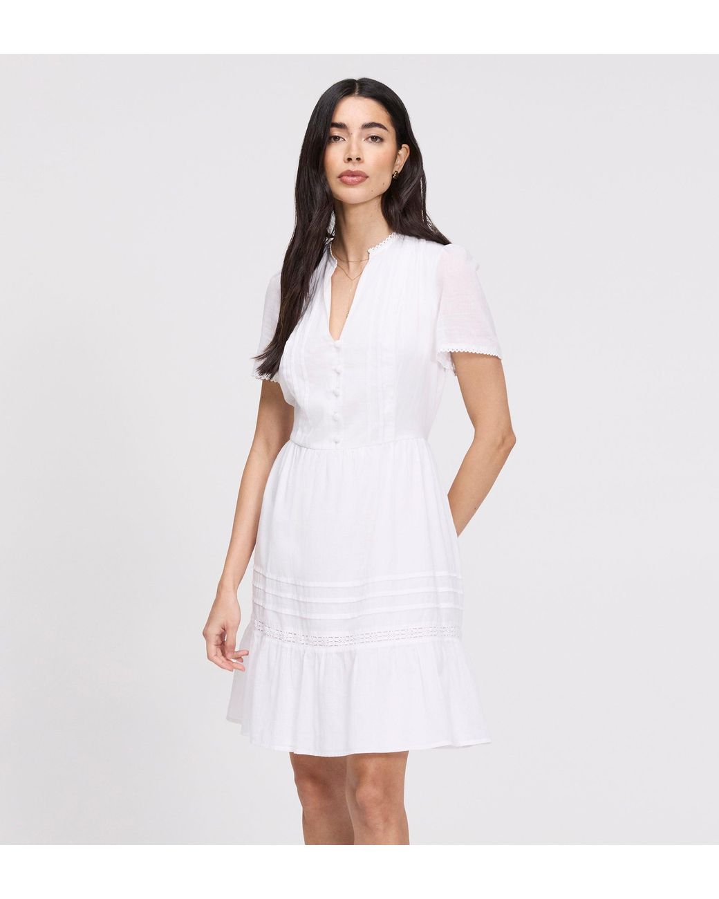 Finery London White Dakota Cotton Lace Tiered Short Dress