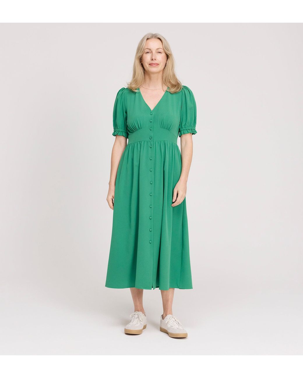 Finery London Green Samantha Button Through Midi Dress
