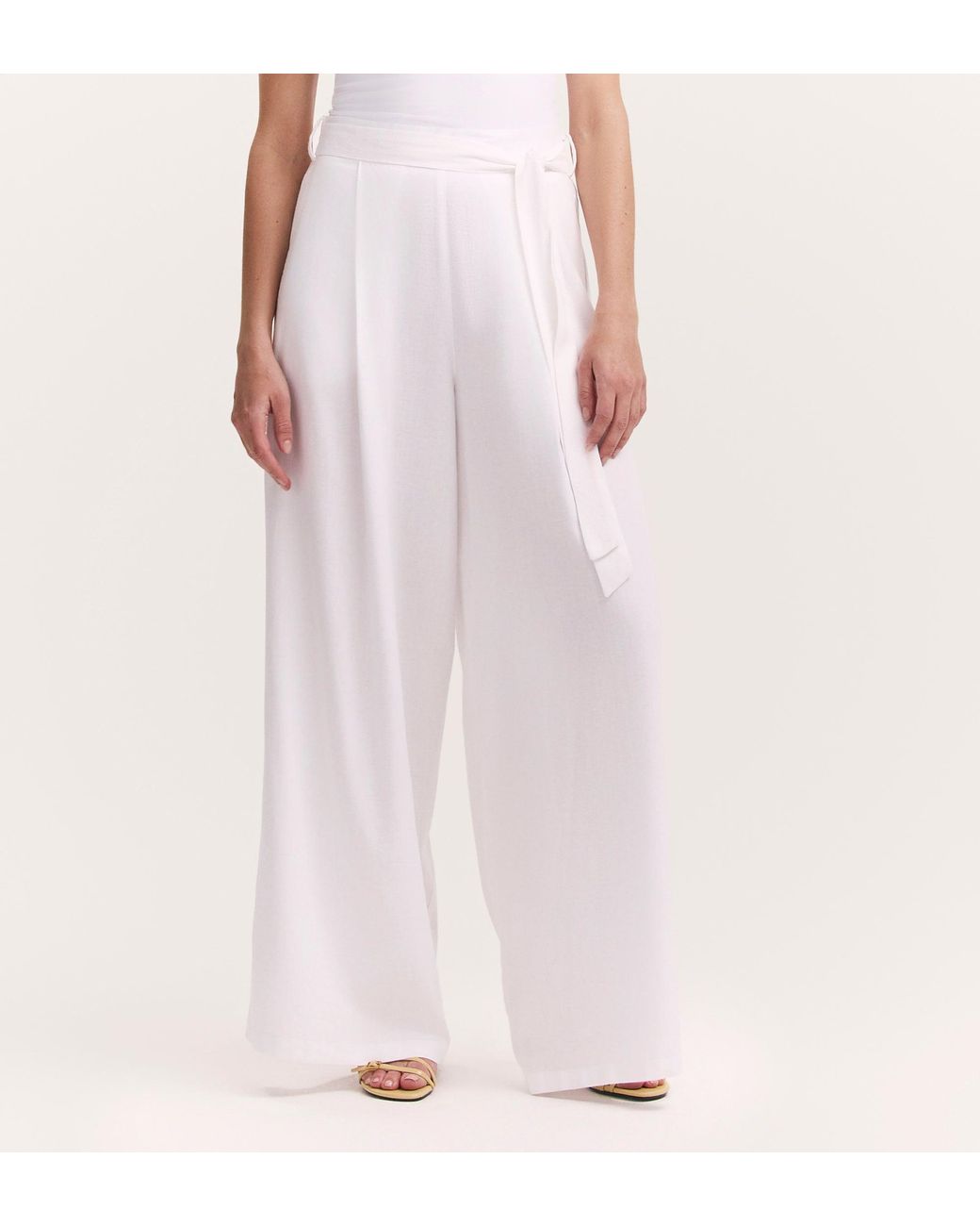 Finery London Pink Athena Linen Blend Wide Leg Trousers
