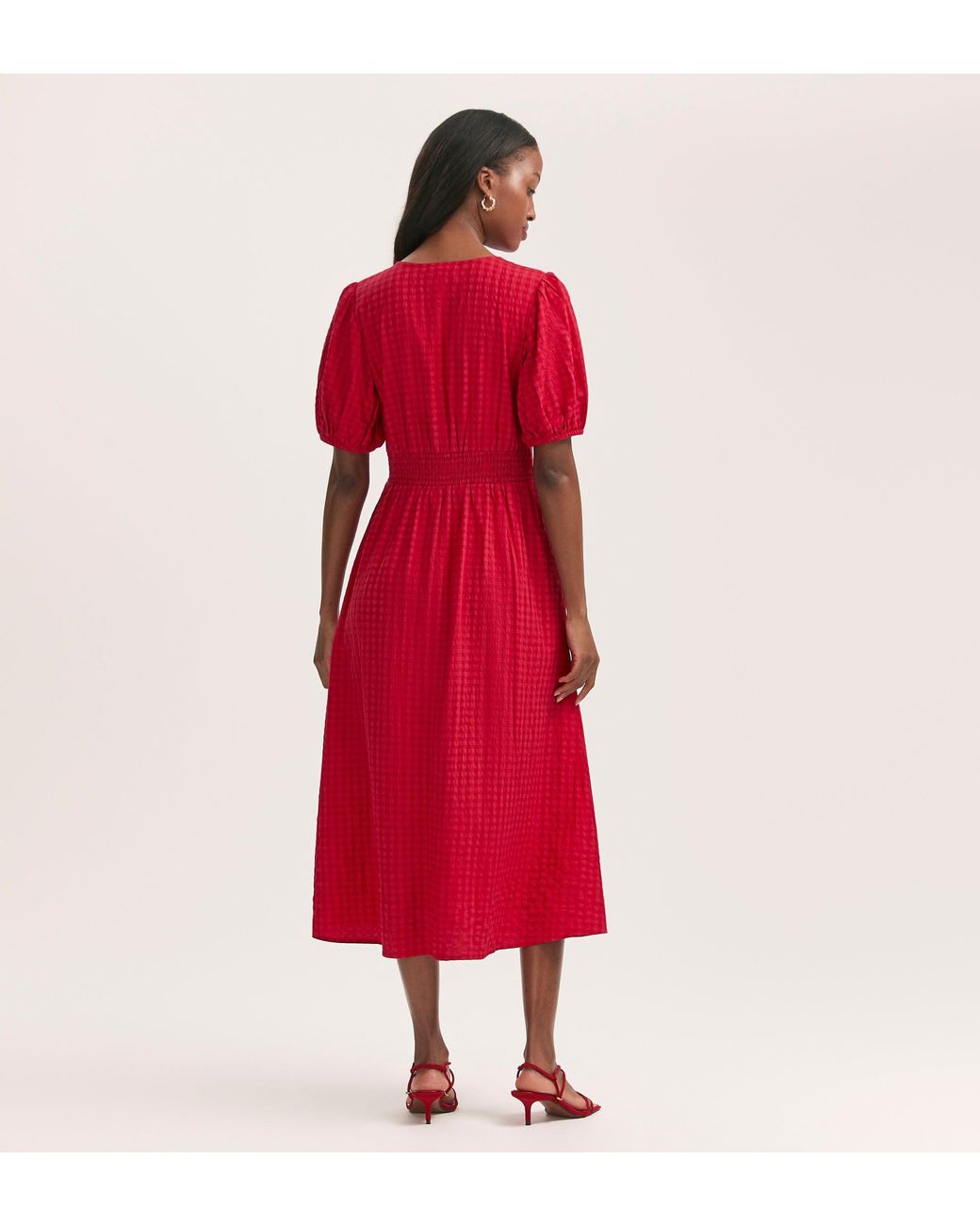 Finery London Red Addison Gingham Seersucker Midi Dress