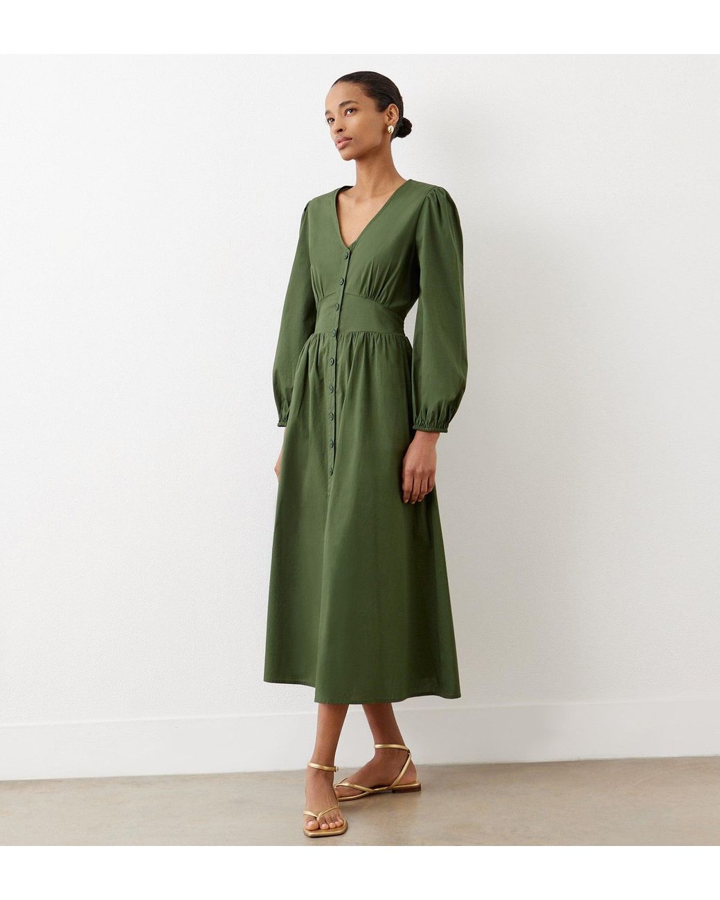 Finery London Green Eliah Cotton Midi Dress