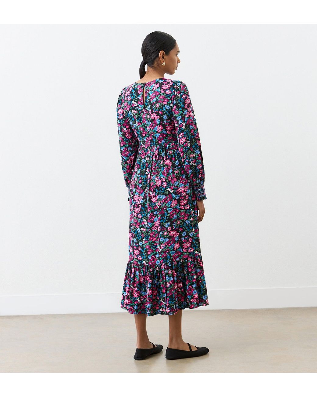 Finery London Blue Isha Floral Midi Dress