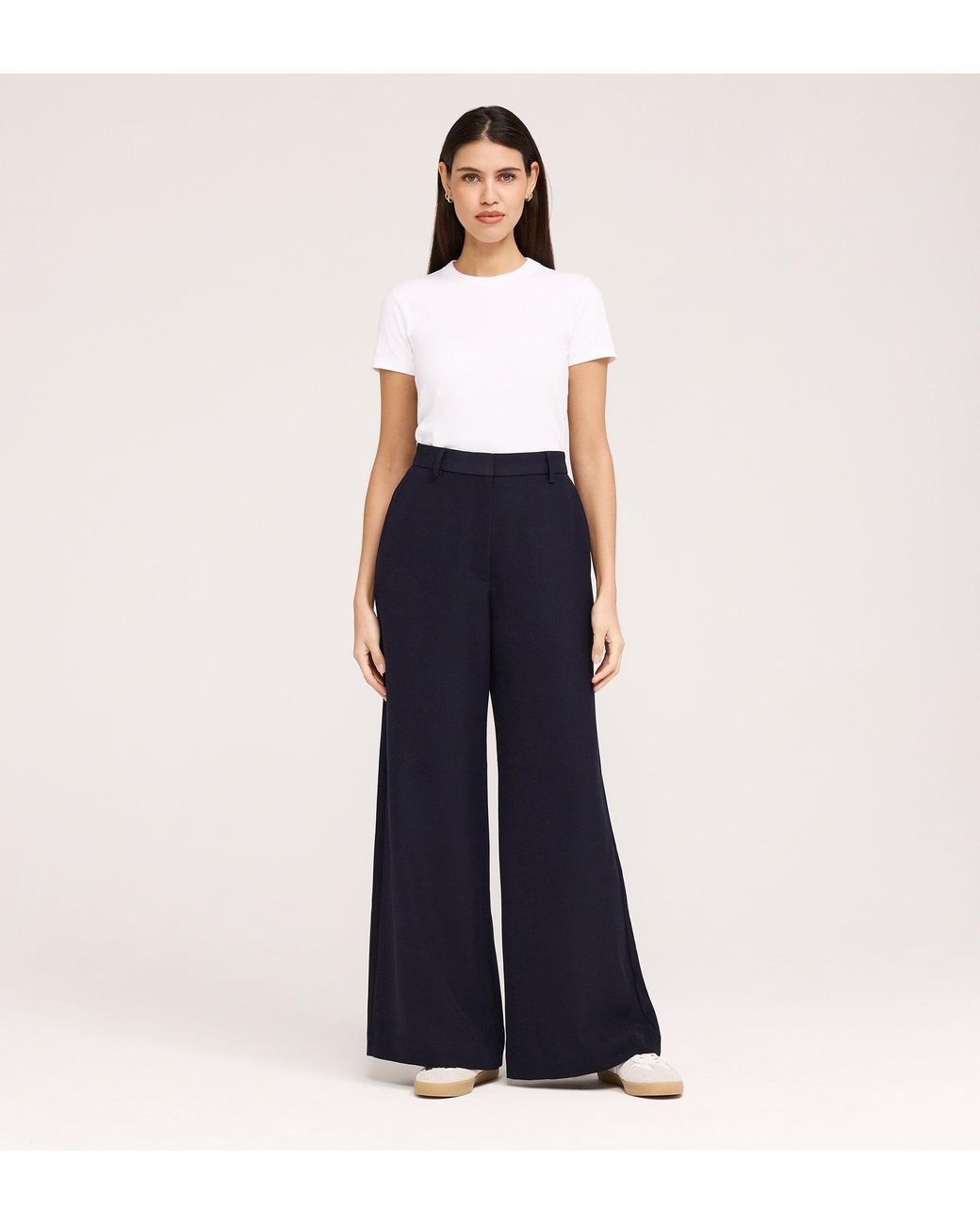 Finery London Blue Addie Gaberdine Twill Wide Leg Trousers
