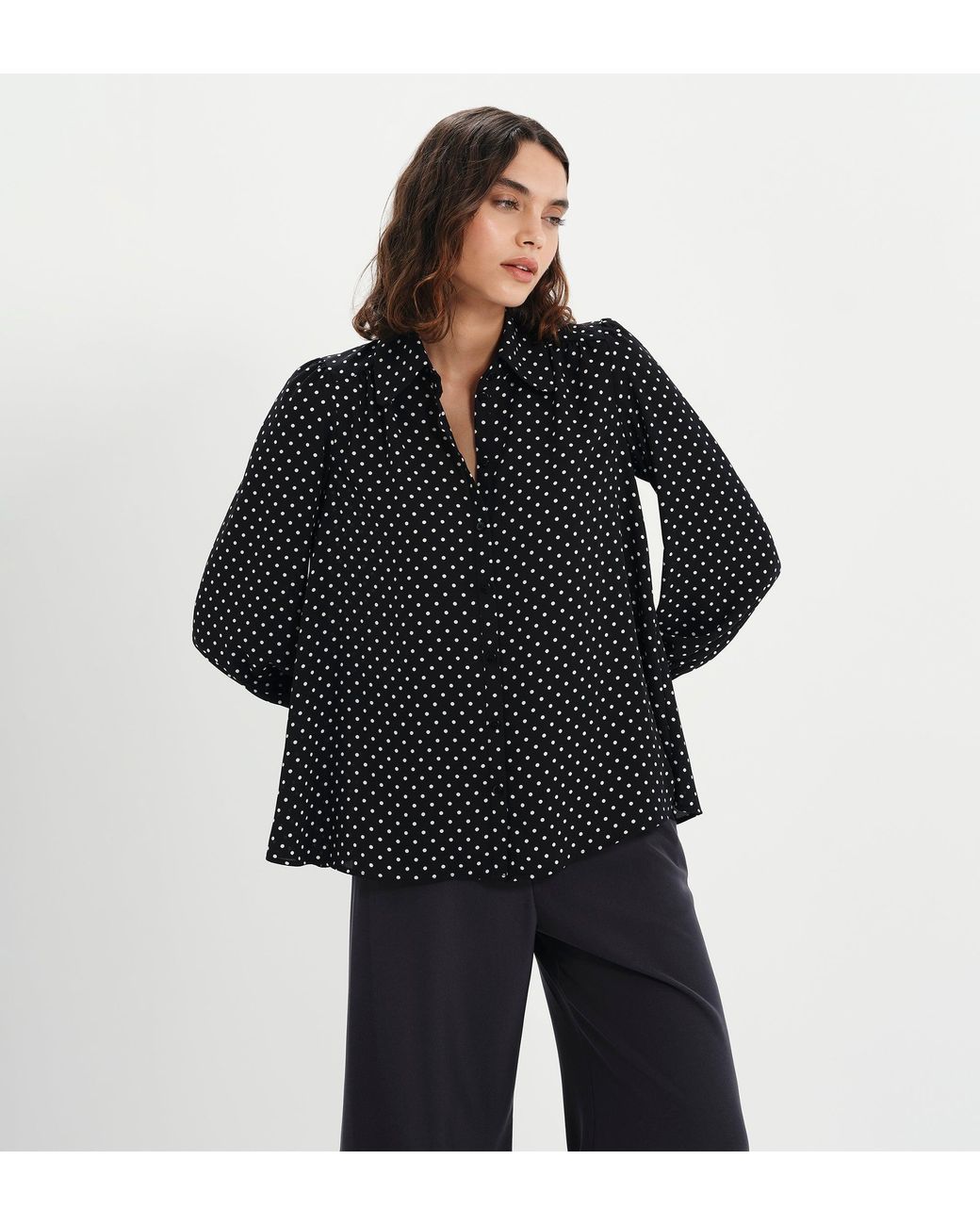 Finery London Black Melina Button Through Lightweight Yoke Blouse