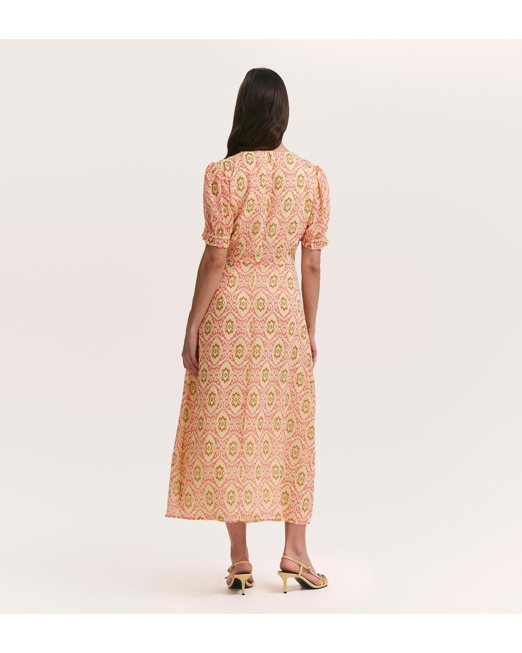 Finery London Natural Mela Chiffon Midi Tea Dress