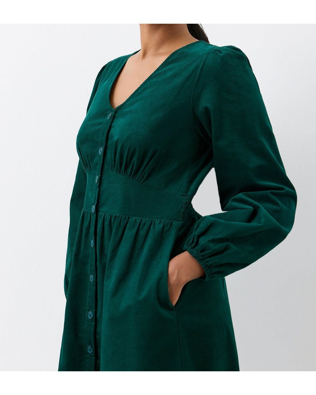Finery London Green Arizona Corduroy Midi Dress