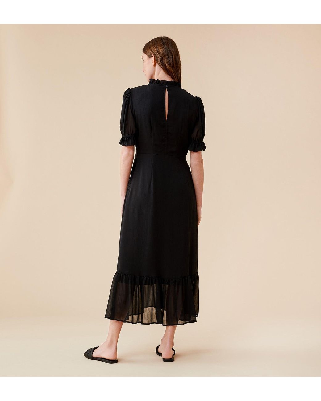 Finery London Black Camille Chiffon Midi Dress