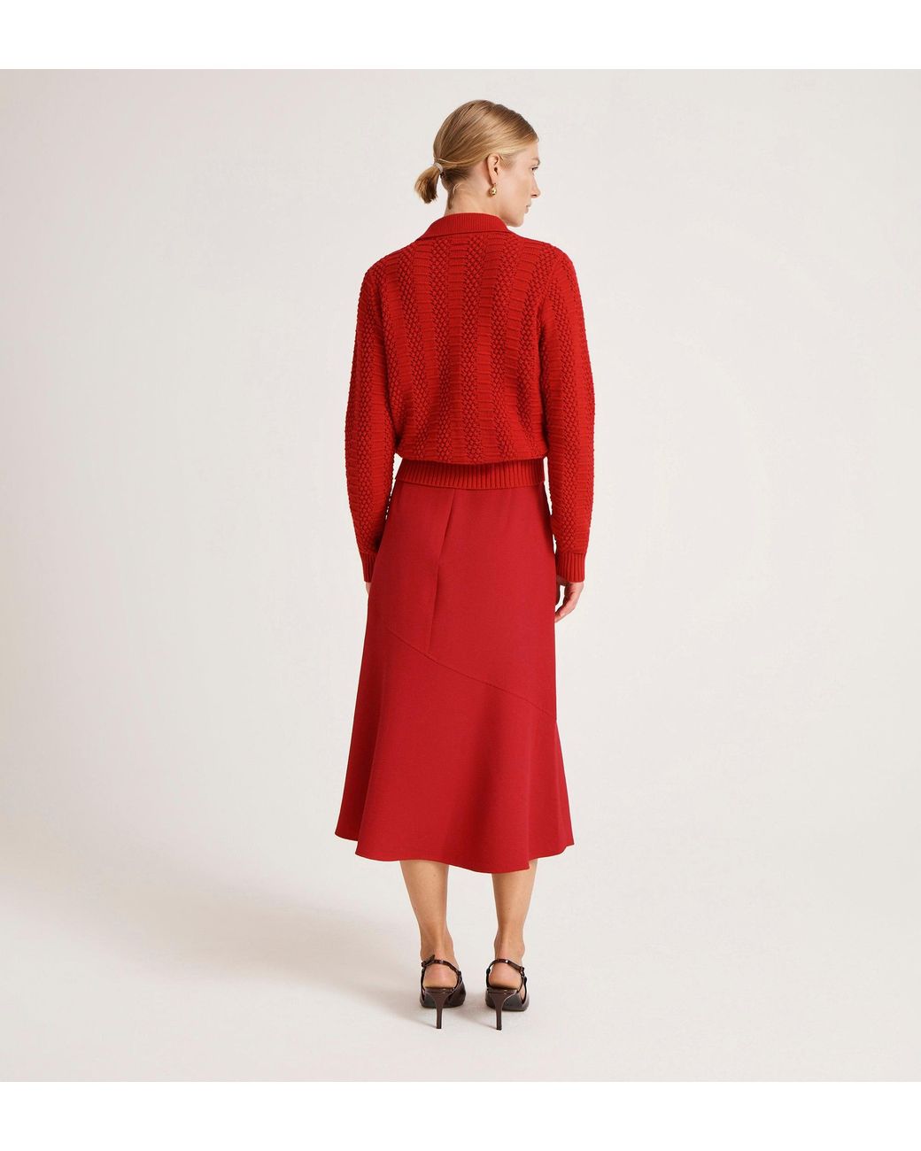 Finery London Red Gracie Rich Crepe Midi Skirt