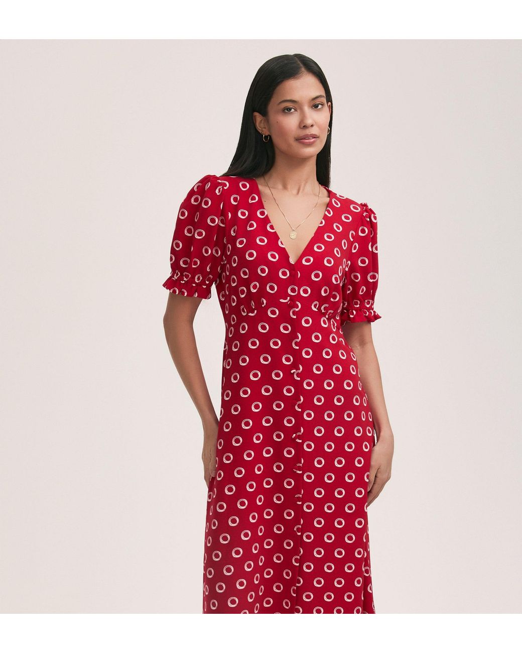 Finery London Red Alia Polka Dot Crepe Midi Dress