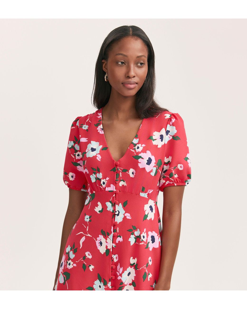 Finery London Red Robyn Crepe Midi Tea Dress