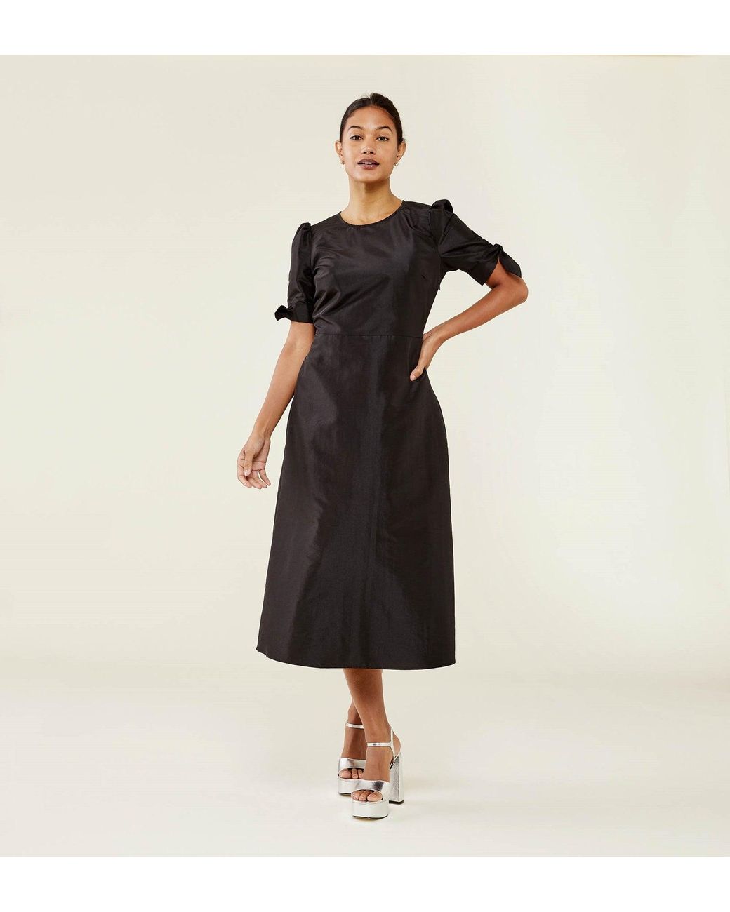 Finery London Black Liora Taffeta Midi Dress