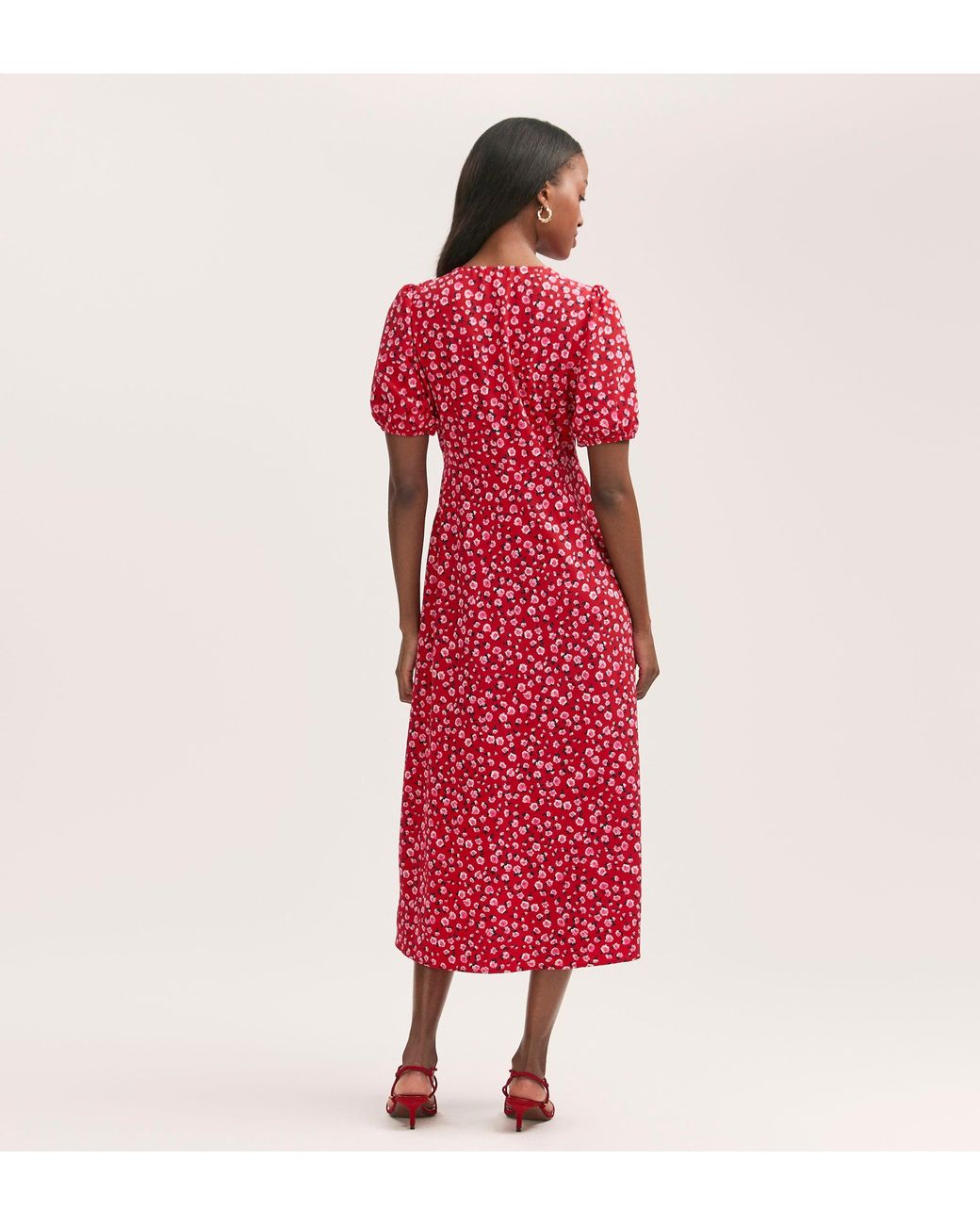 Finery London Red Robyn Crepe Midi Tea Dress