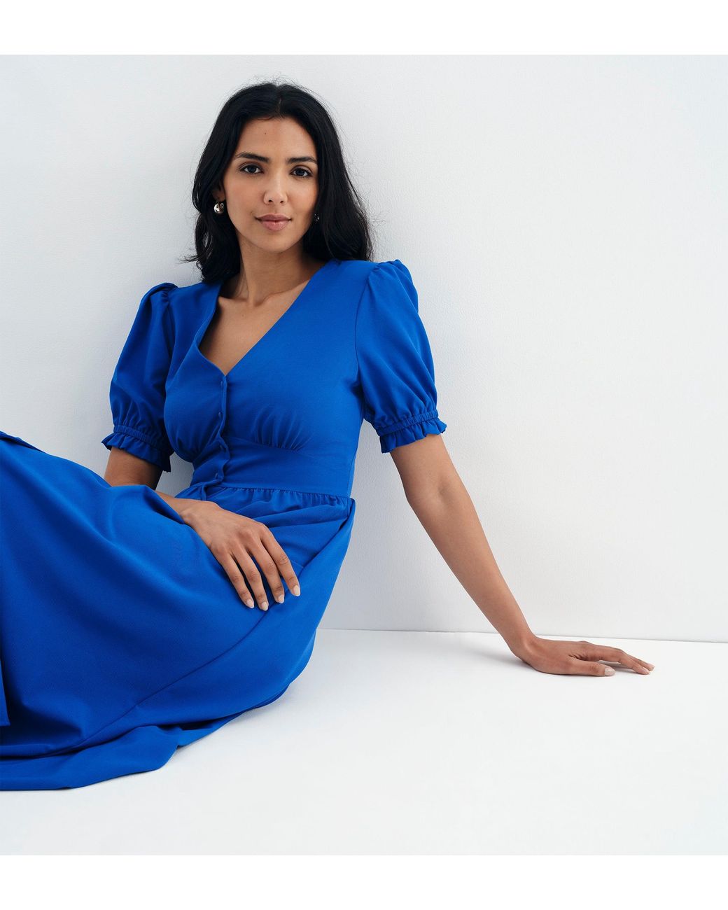 Finery London Blue Samantha Cobalt Button Through Midi Dress