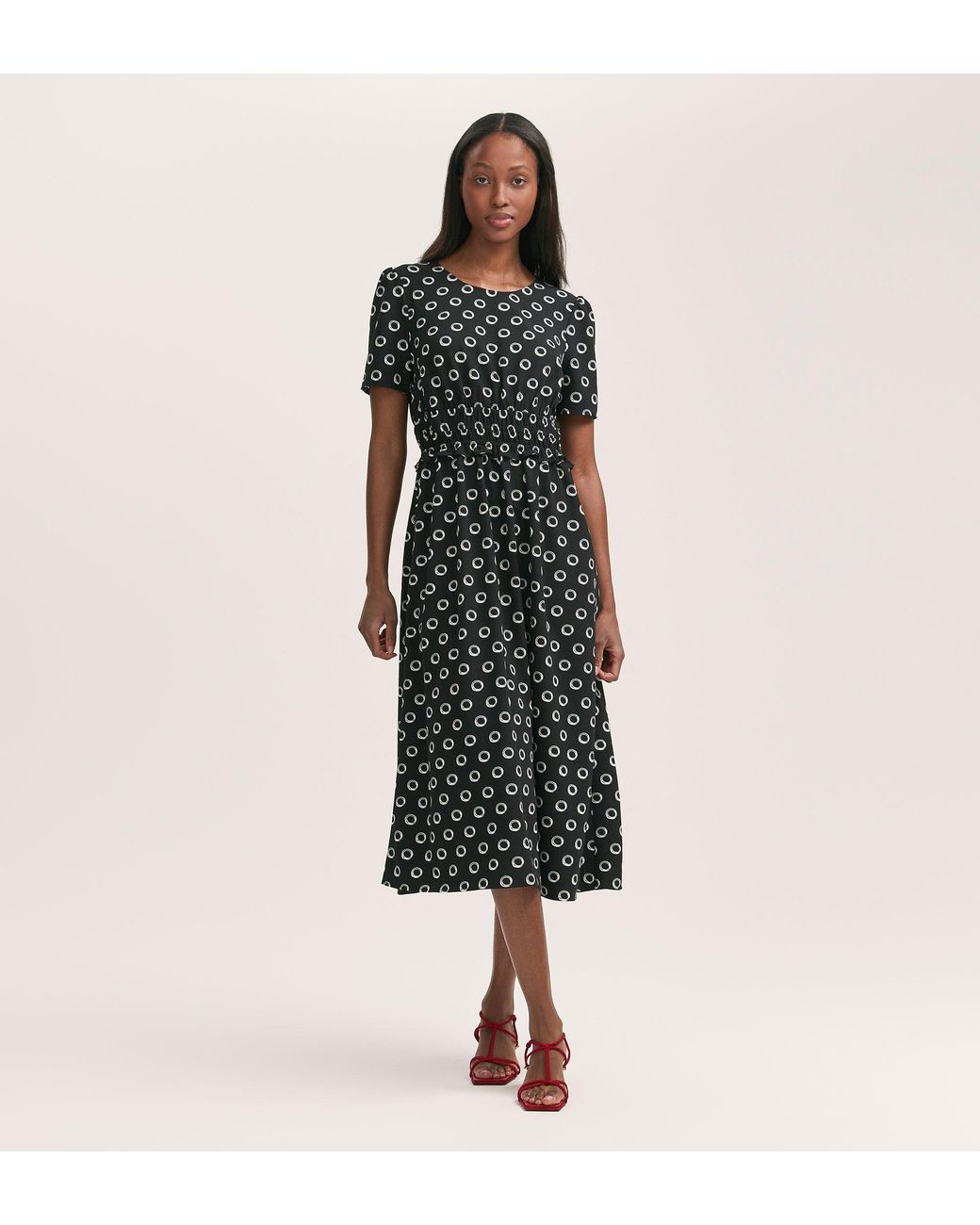 Finery London Black Irini Polka Dot Crepe Midi Dress
