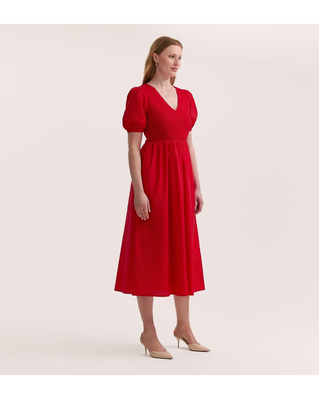 Finery London Red Jamilla Cotton Midi Dress