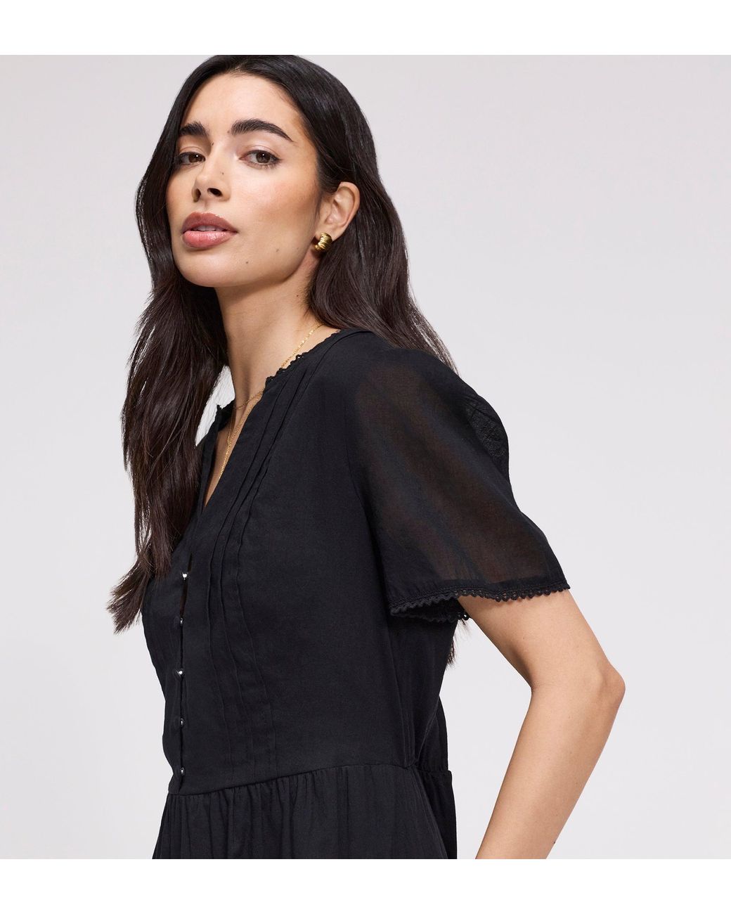 Finery London Black Dakota Cotton Lace Tiered Short Dress