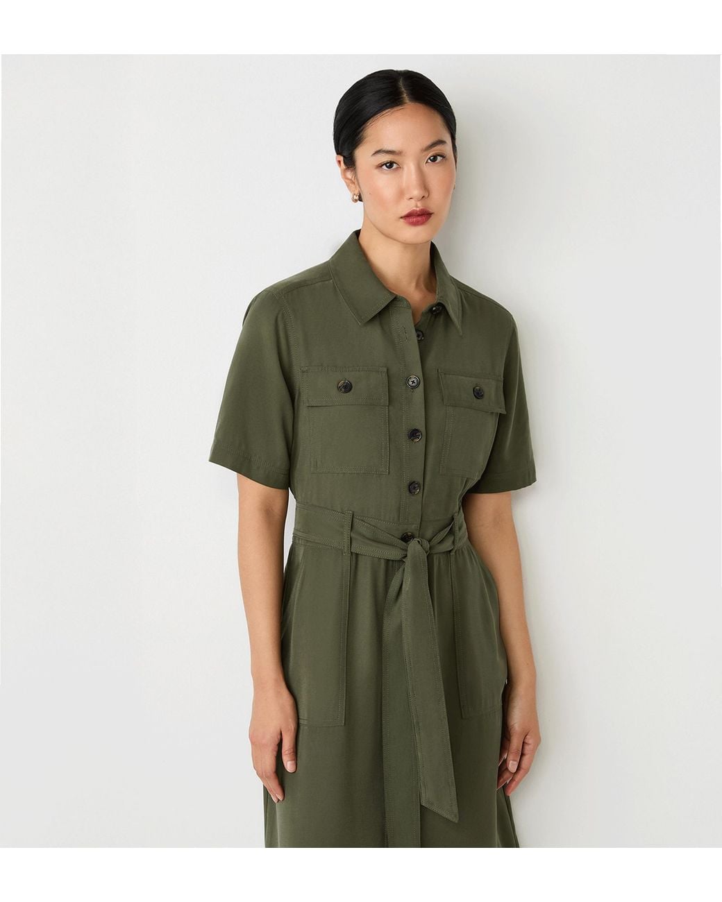 Finery London Green Cassidy Midi Shirt Dress