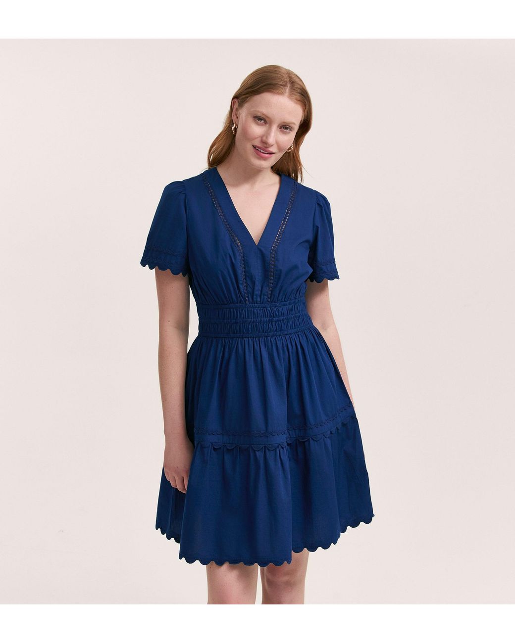 Finery London Blue Reece Ric Rac Trim Cotton Short Dress