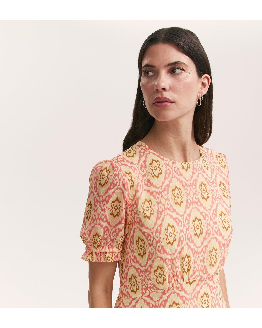 Finery London Natural Mela Chiffon Midi Tea Dress